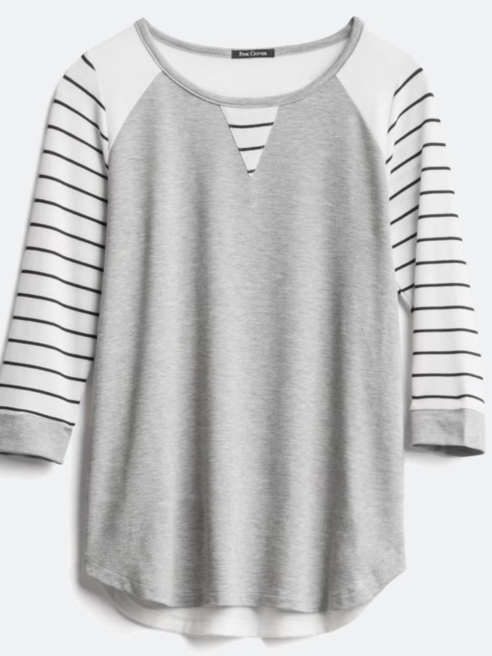 Pink Clover Gray and White Striped Raglan Sweater Top